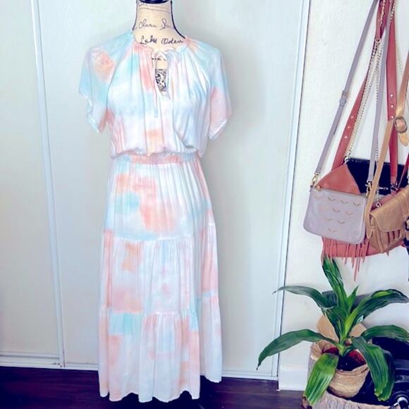 cloth & stone Dresses & Skirts - NEW! Cloth & Stone Pastel Watercolor Tiered Maxi Dress Size Small